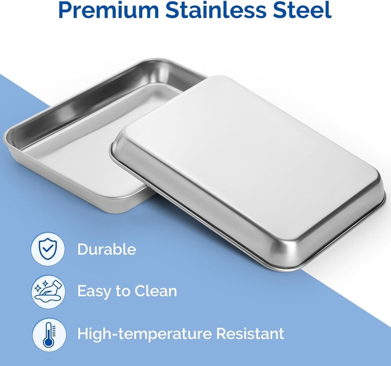JMU Stainless Steel Tray 3 Pack, SL304 Thickened Stainless Steel Surgical Tray for Medical Instruments, 9.1" x 6.7" x 1.1" - Image 2